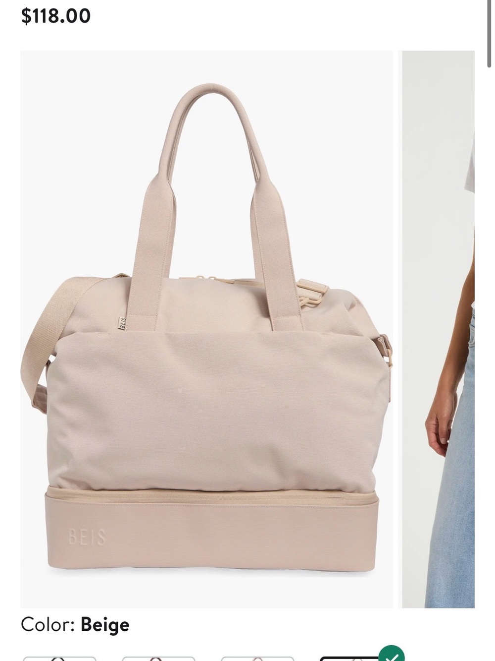 BEIS Beige Convertible Travel Tote with Zippered Base